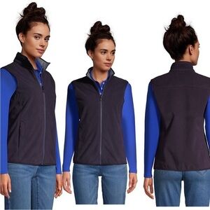 Lands’ End Marinac navy Fleece Vest with a gray colored collar zipper front S